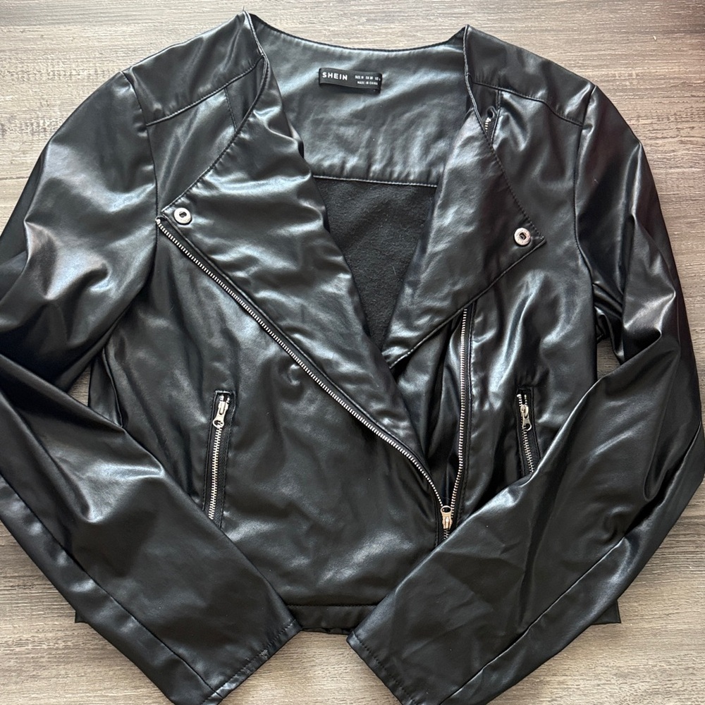 SHEIN Sleek Black Leather Faux Jacket